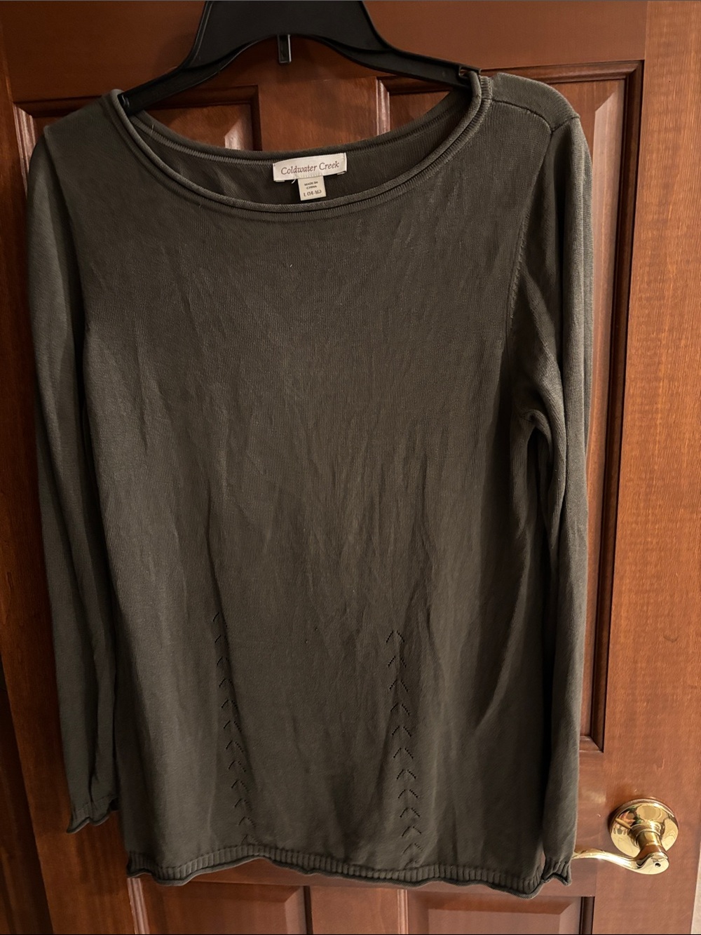 Coldwater Creek Olive Long-Sleeve Crewneck Sweater, Sz Large